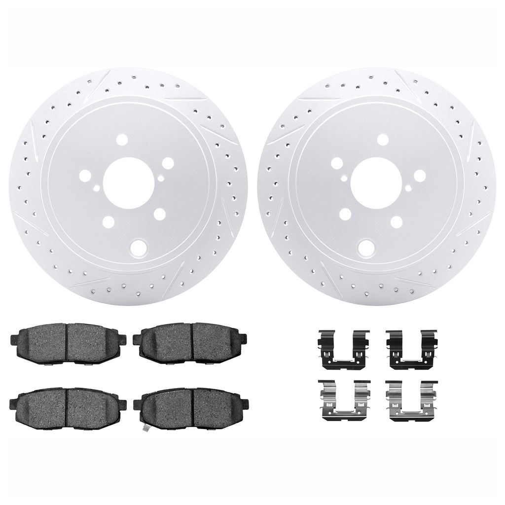 Dynamic Friction 2712-13046 - Brake Kit - Geoperformance Coated Drilled and Slotted Brake Rotor and Active Performance 309 Brake Pads