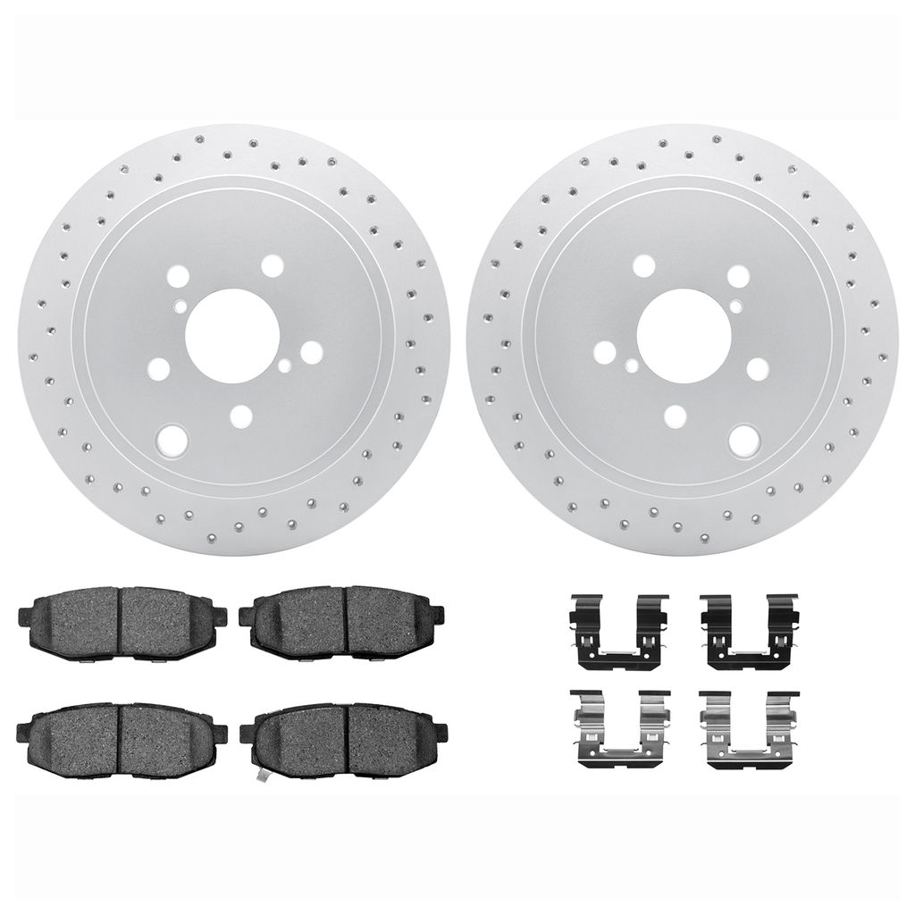 Dynamic Friction 2712-13047 - Brake Kit - Drilled Coated Carbon Alloy Brake Rotor and Active Performance 309 Brake Pads