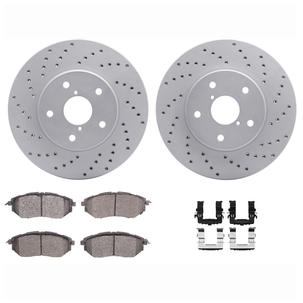 Dynamic Friction 2712-13055 - Brake Kit - Drilled Coated Carbon Alloy Brake Rotor and Active Performance 309 Brake Pads