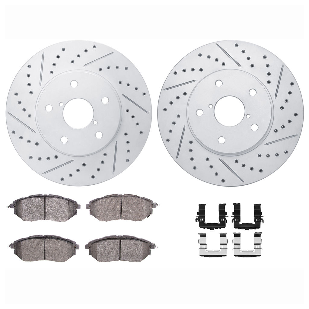Dynamic Friction 2712-13056 - Brake Kit - Geoperformance Coated Drilled and Slotted Brake Rotor and Active Performance 309 Brake Pads