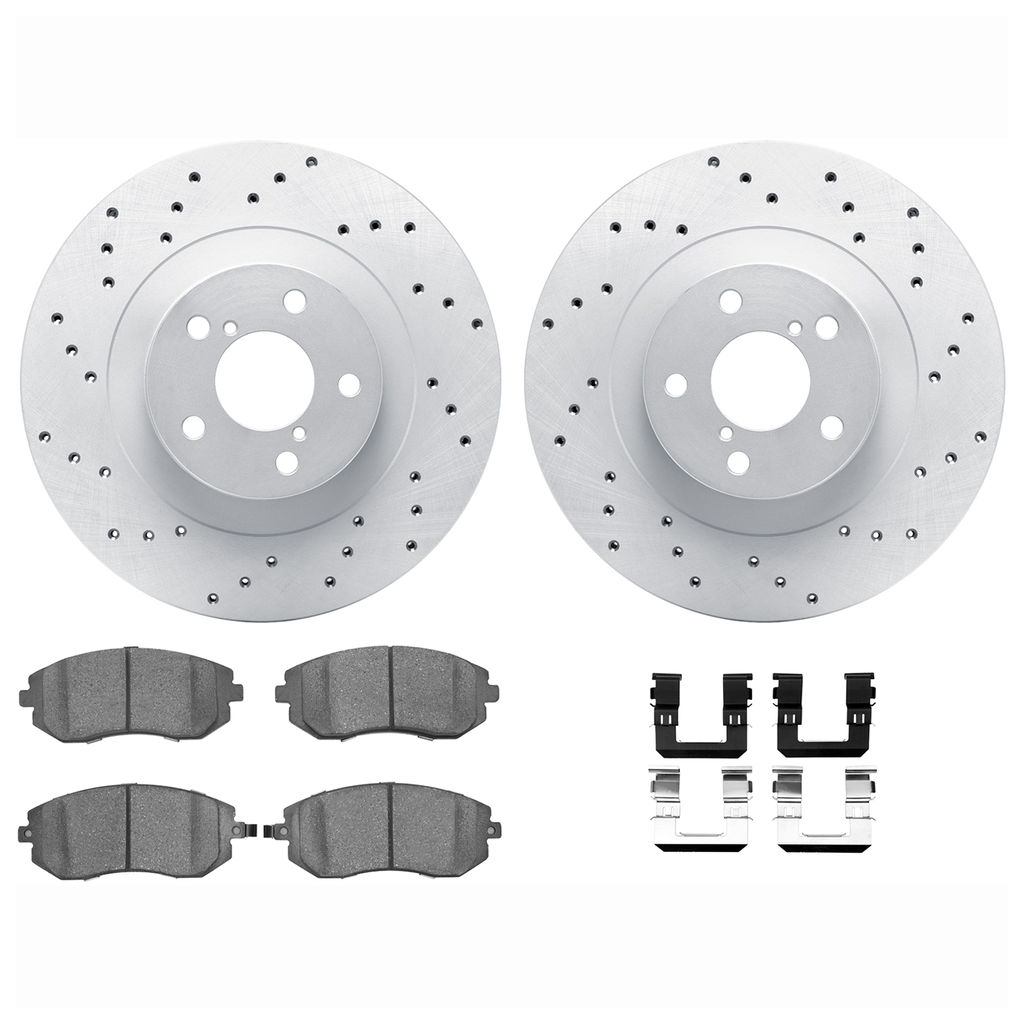 Dynamic Friction 2712-13074 - Brake Kit - Drilled Coated Carbon Alloy Brake Rotor and Active Performance 309 Brake Pads