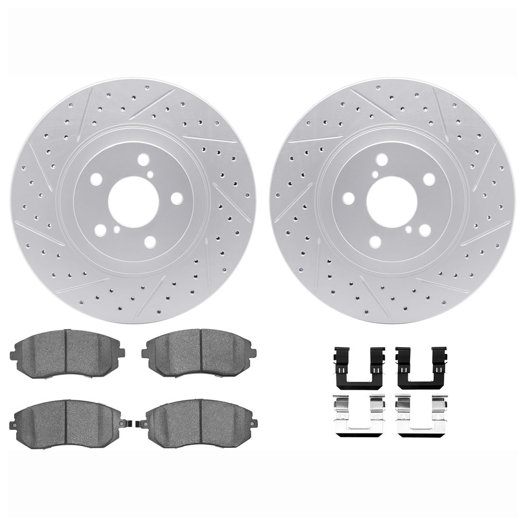 Dynamic Friction 2712-13075 - Brake Kit - Geoperformance Coated Drilled and Slotted Brake Rotor and Active Performance 309 Brake Pads