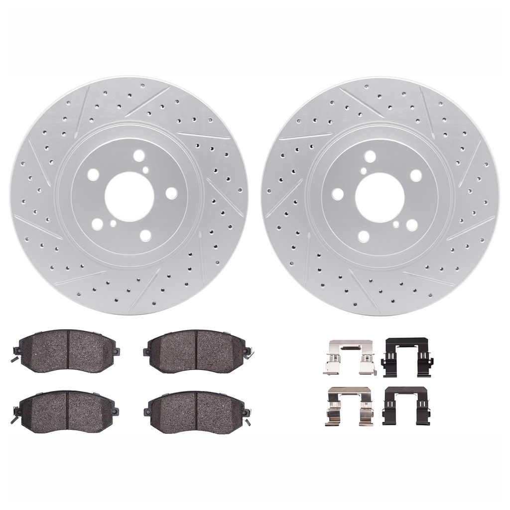 Dynamic Friction 2712-13077 - Brake Kit - Geoperformance Coated Drilled and Slotted Brake Rotor and Active Performance 309 Brake Pads