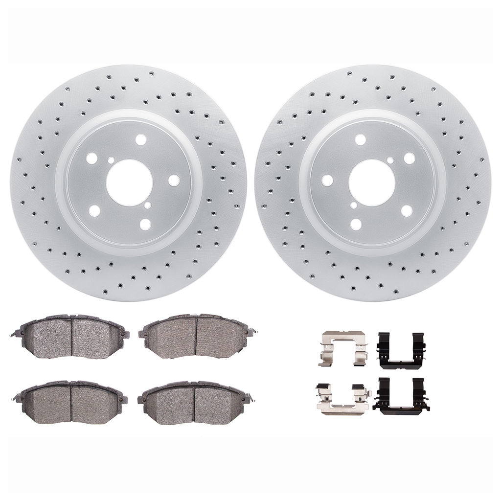 Dynamic Friction 2712-13079 - Brake Kit - Drilled Coated Carbon Alloy Brake Rotor and Active Performance 309 Brake Pads