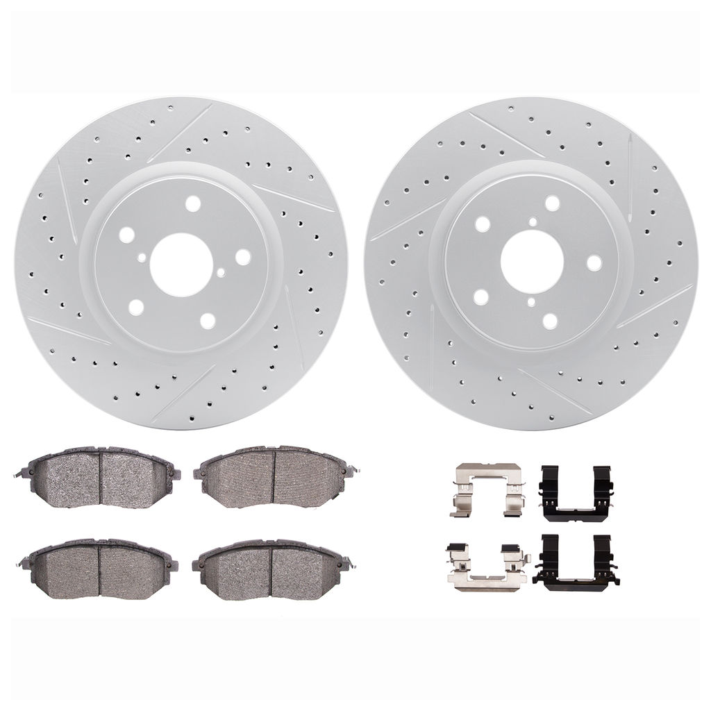 Dynamic Friction 2712-13080 - Brake Kit - Geoperformance Coated Drilled and Slotted Brake Rotor and Active Performance 309 Brake Pads