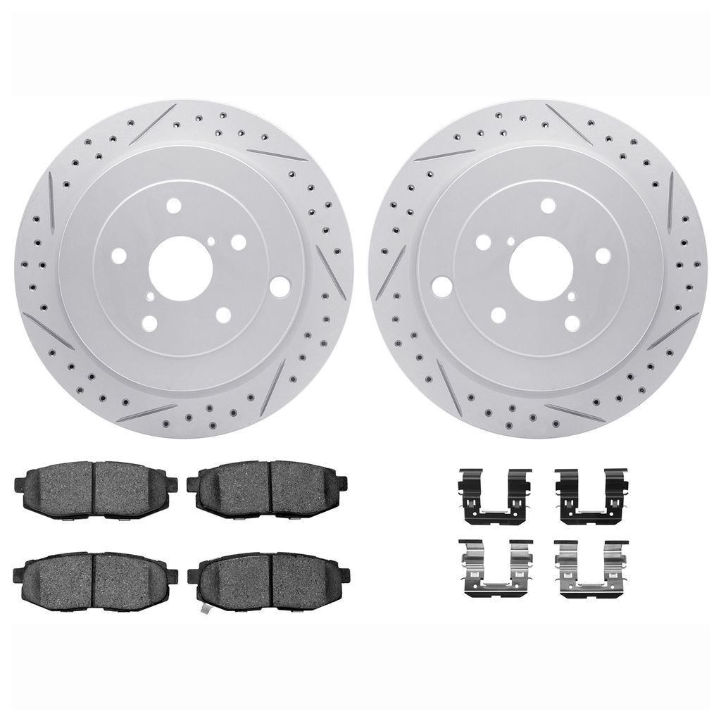 Dynamic Friction 2712-13083 - Brake Kit - Geoperformance Coated Drilled and Slotted Brake Rotor and Active Performance 309 Brake Pads