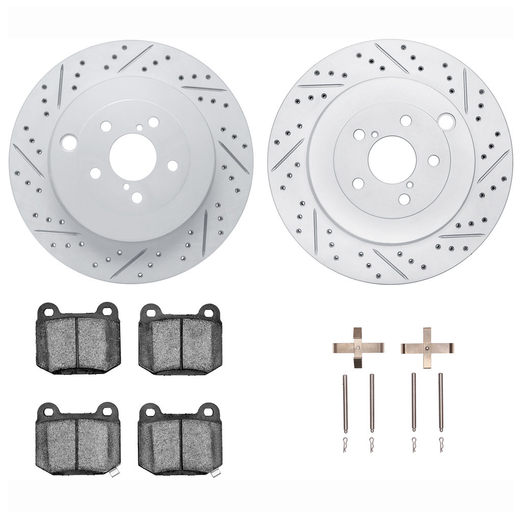 Dynamic Friction 2712-13085 - Brake Kit - Geoperformance Coated Drilled and Slotted Brake Rotor and Active Performance 309 Brake Pads