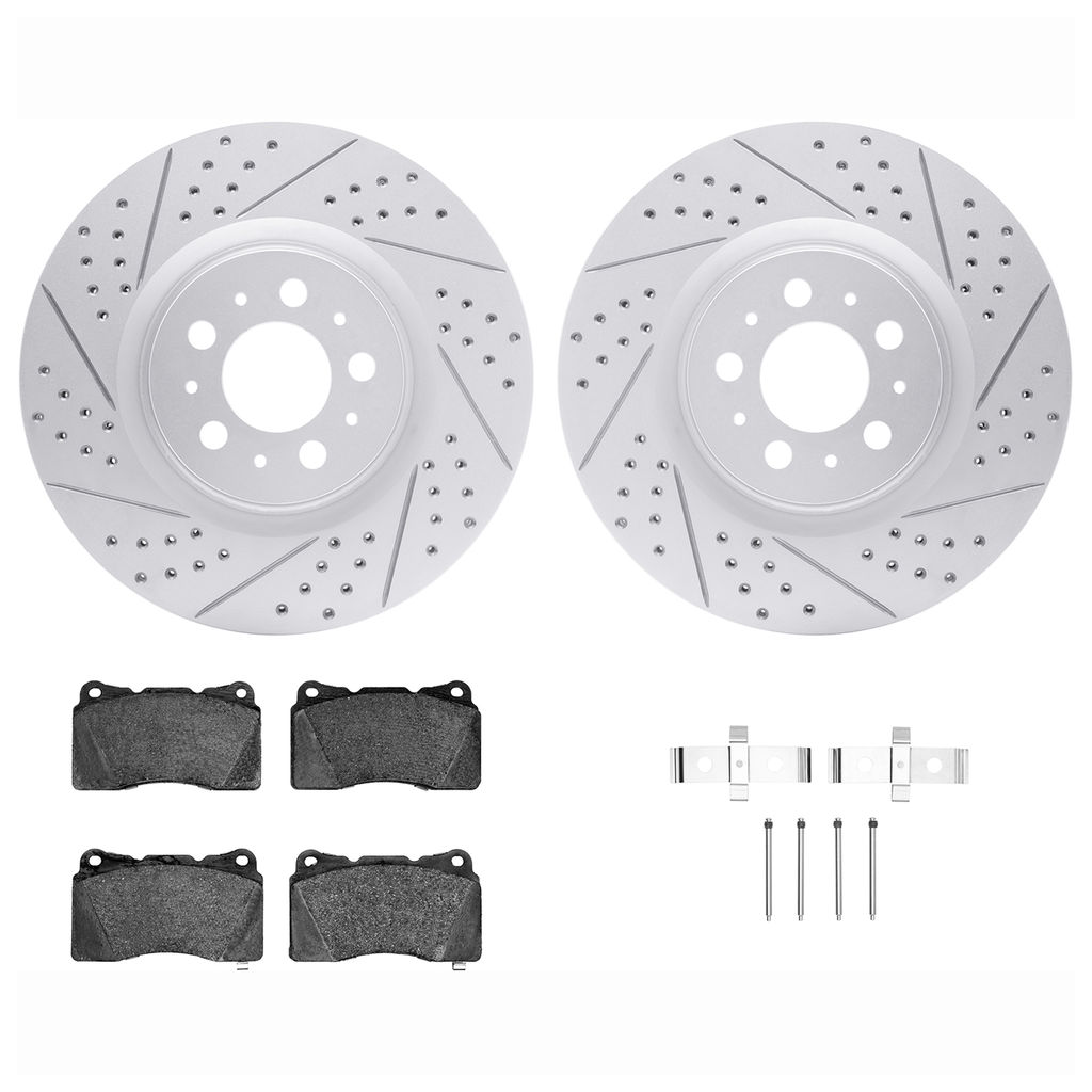 Dynamic Friction 2712-27016 - Brake Kit - Geoperformance Coated Drilled and Slotted Brake Rotor and Active Performance 309 Brake Pads