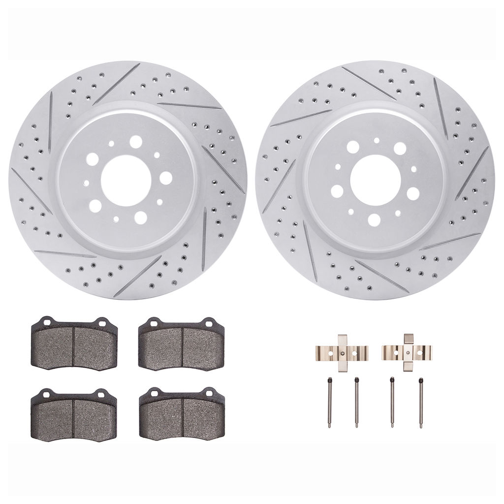 Dynamic Friction 2712-27019 - Brake Kit - Geoperformance Coated Drilled and Slotted Brake Rotor and Active Performance 309 Brake Pads