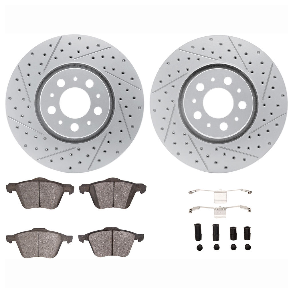 Dynamic Friction 2712-27029 - Brake Kit - Geoperformance Coated Drilled and Slotted Brake Rotor and Active Performance 309 Brake Pads