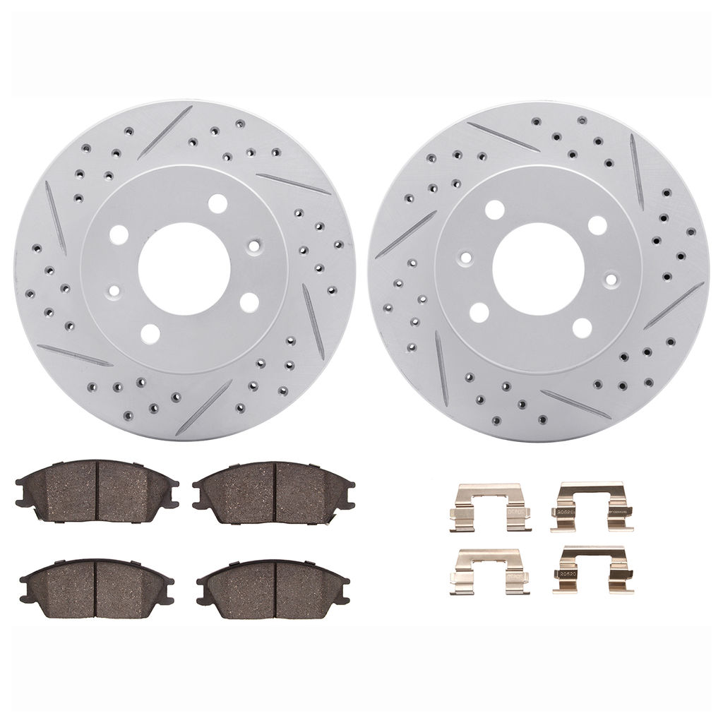 Dynamic Friction 2512-03012 - Brake Kit - Coated Drilled and Slotted Brake Rotors and 5000 Advanced Brake Pads with Hardware