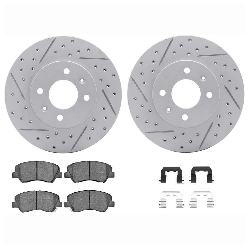 Dynamic Friction 2512-03070 - Brake Kit - Coated Drilled and Slotted Brake Rotors and 5000 Advanced Brake Pads with Hardware