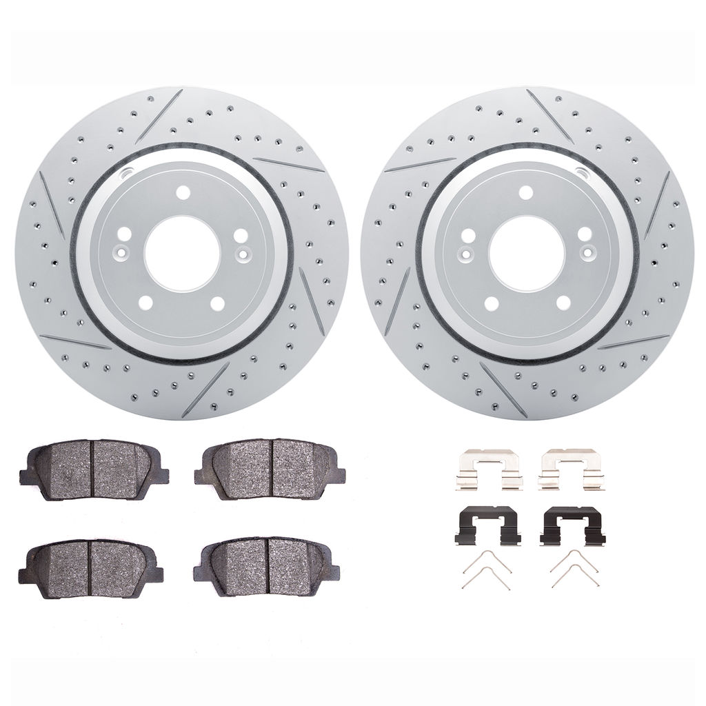 Dynamic Friction 2512-03085 - Brake Kit - Coated Drilled and Slotted Brake Rotors and 5000 Advanced Brake Pads with Hardware