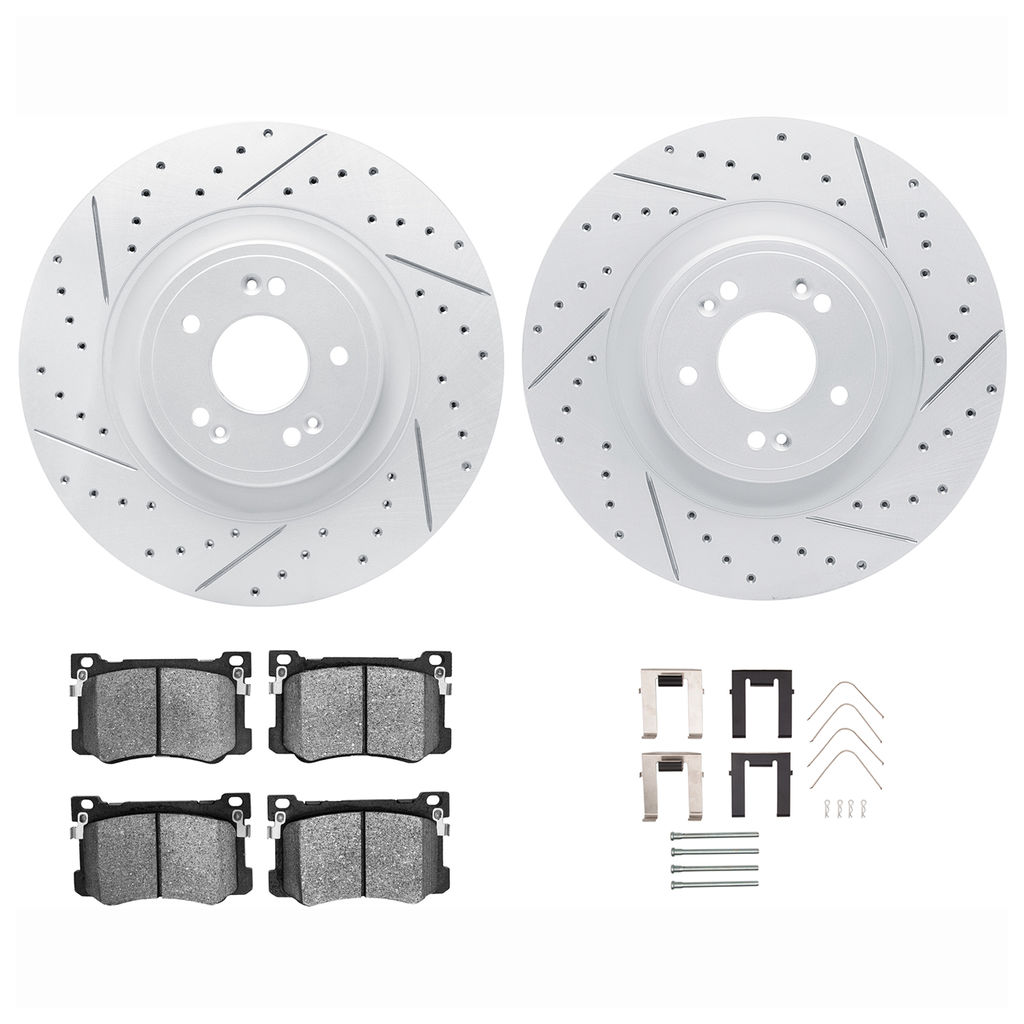 Dynamic Friction 2512-03087 - Brake Kit - Coated Drilled and Slotted Brake Rotors and 5000 Advanced Brake Pads with Hardware