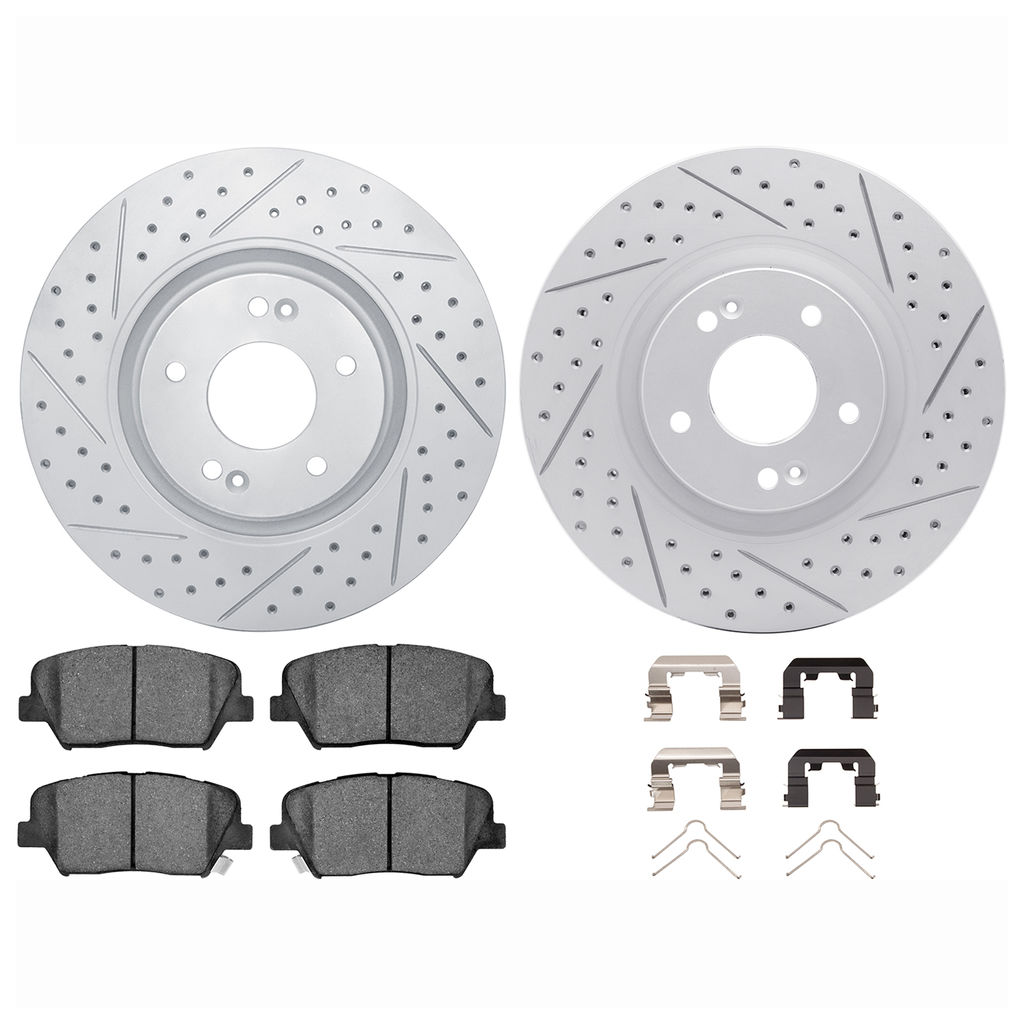 Dynamic Friction 2512-03003 - Brake Kit - Coated Drilled and Slotted Brake Rotors and 5000 Advanced Brake Pads with Hardware