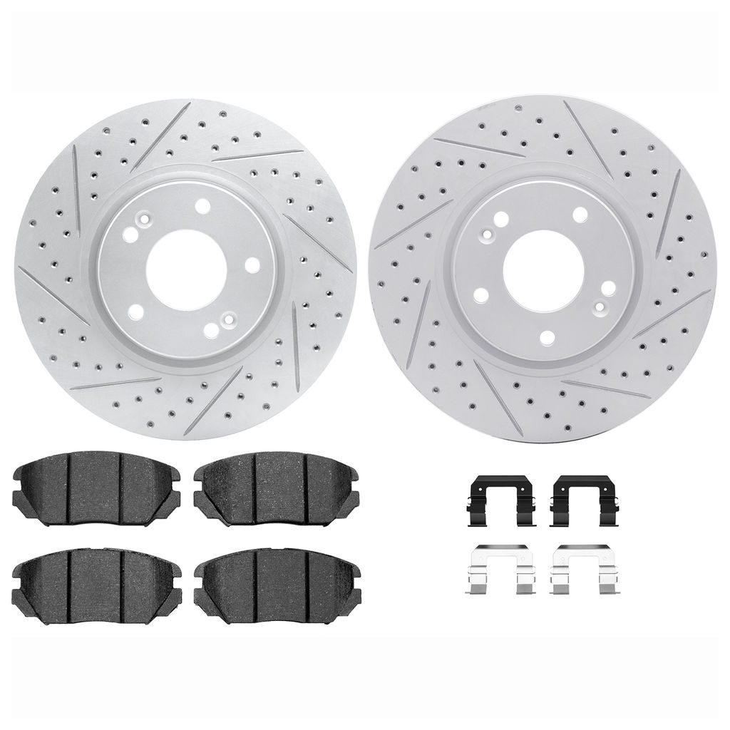 Dynamic Friction 2512-03015 - Brake Kit - Coated Drilled and Slotted Brake Rotors and 5000 Advanced Brake Pads with Hardware