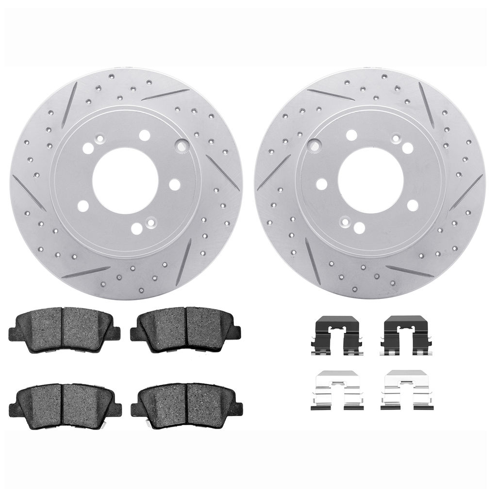 Dynamic Friction 2512-03029 - Brake Kit - Coated Drilled and Slotted Brake Rotors and 5000 Advanced Brake Pads with Hardware