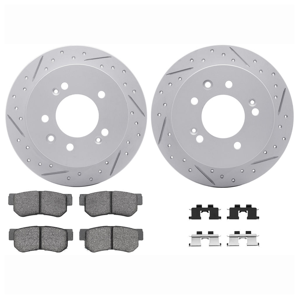 Dynamic Friction 2512-03034 - Brake Kit - Coated Drilled and Slotted Brake Rotors and 5000 Advanced Brake Pads with Hardware
