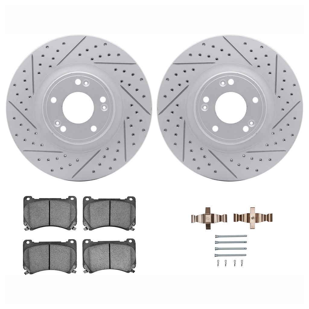 Dynamic Friction 2512-03039 - Brake Kit - Coated Drilled and Slotted Brake Rotors and 5000 Advanced Brake Pads with Hardware