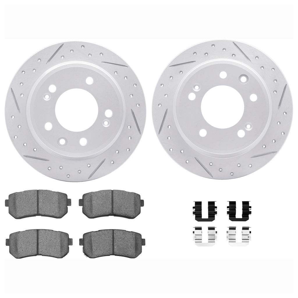 Dynamic Friction 2512-03040 - Brake Kit - Coated Drilled and Slotted Brake Rotors and 5000 Advanced Brake Pads with Hardware