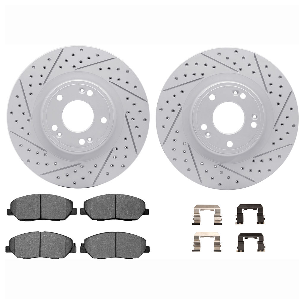 Dynamic Friction 2512-03041 - Brake Kit - Coated Drilled and Slotted Brake Rotors and 5000 Advanced Brake Pads with Hardware