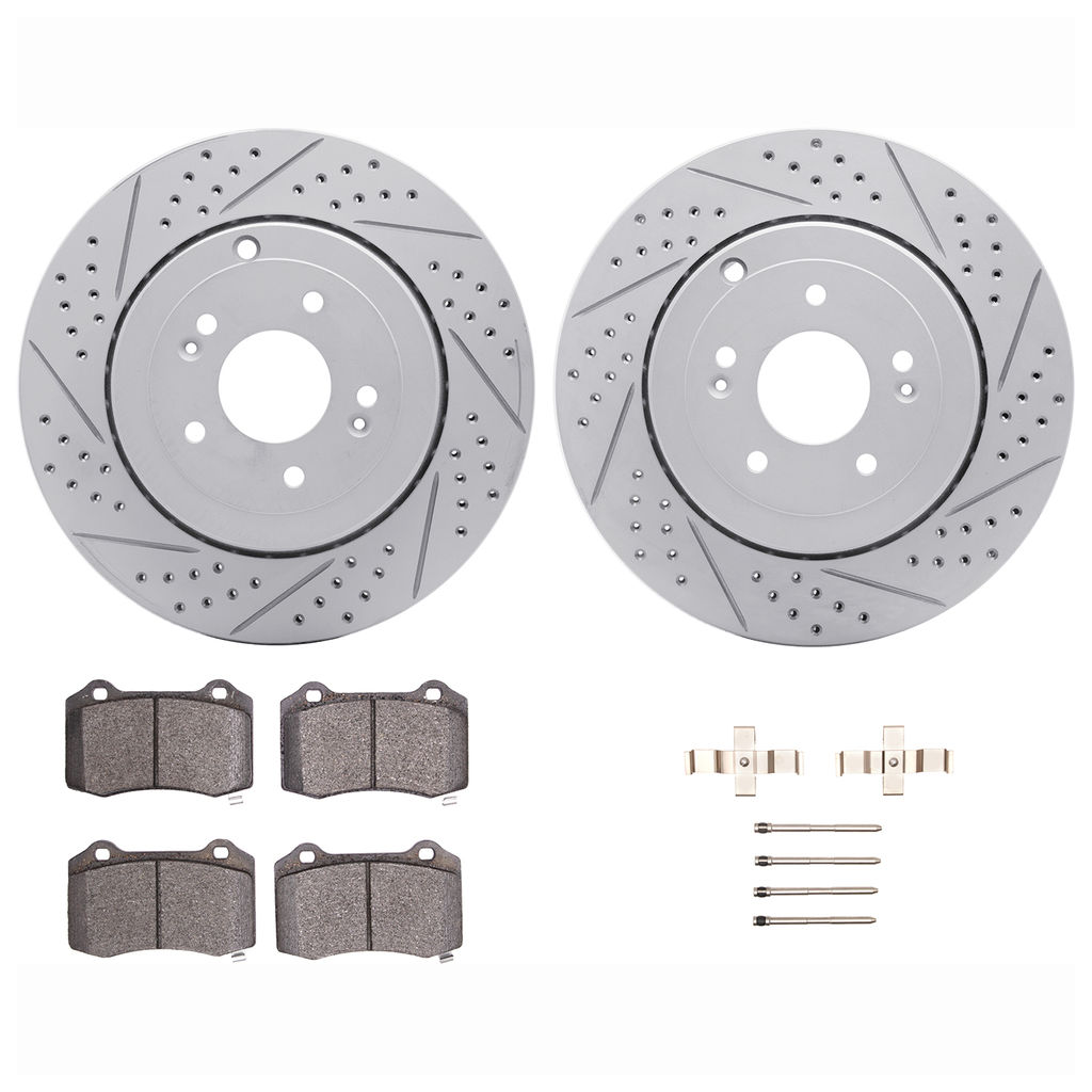 Dynamic Friction 2512-03045 - Brake Kit - Coated Drilled and Slotted Brake Rotors and 5000 Advanced Brake Pads with Hardware