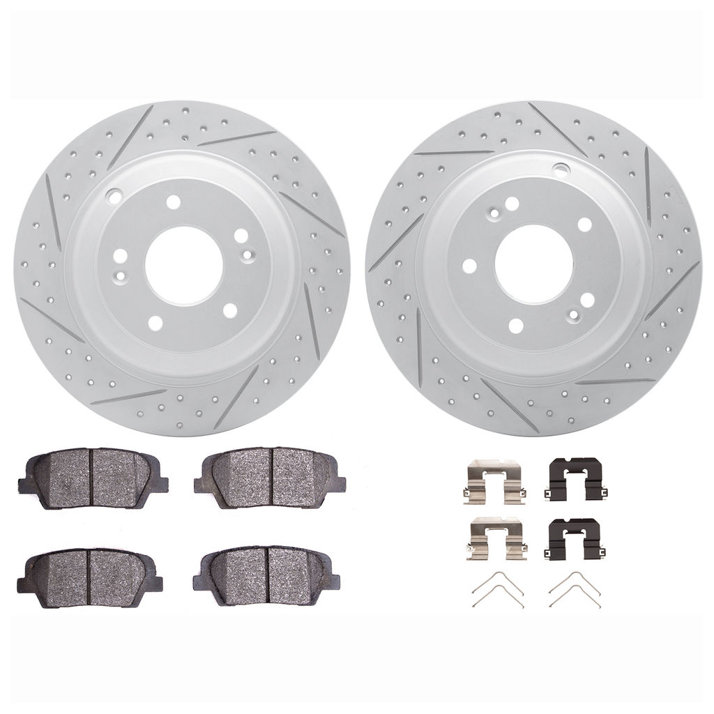 Dynamic Friction 2512-03047 - Brake Kit - Coated Drilled and Slotted Brake Rotors and 5000 Advanced Brake Pads with Hardware