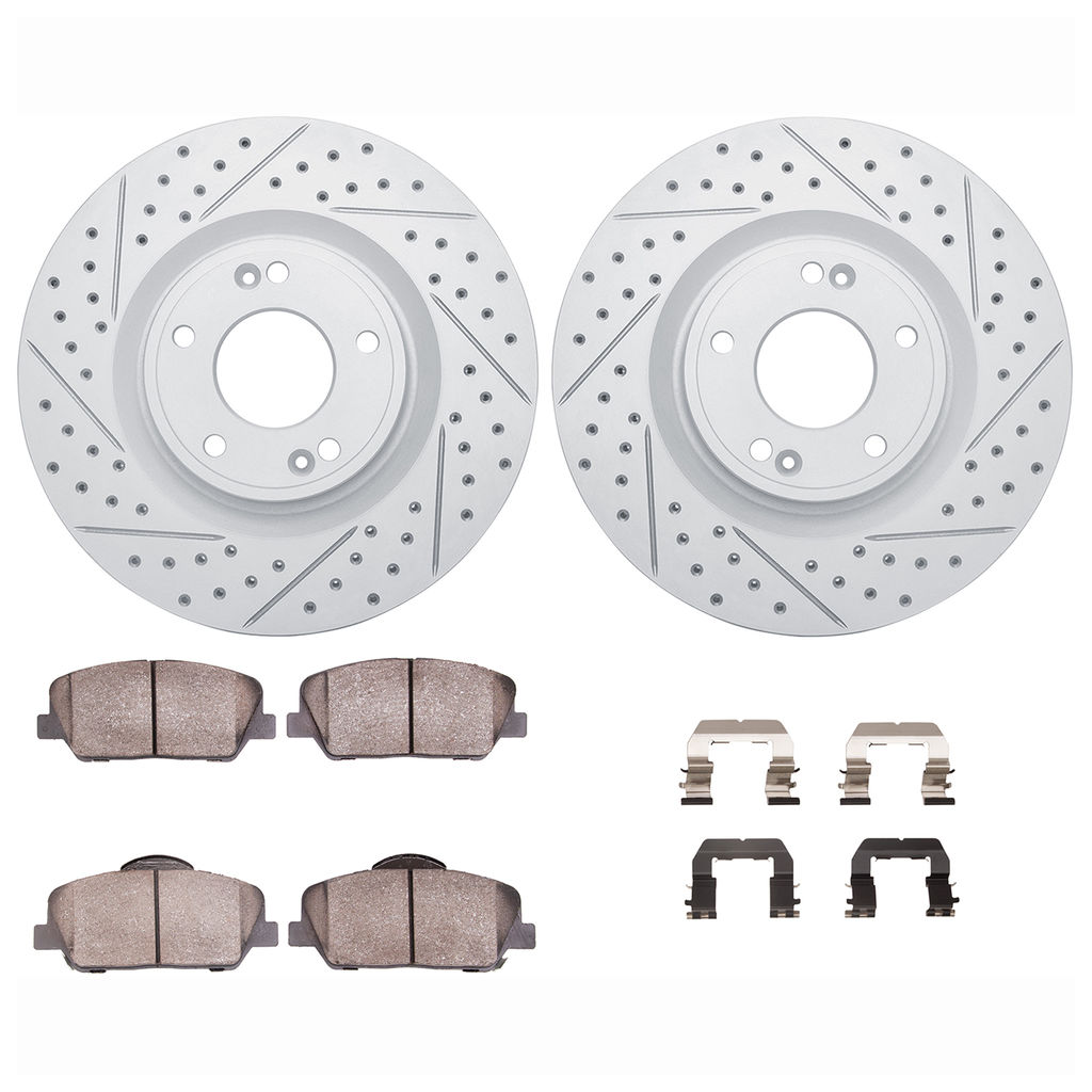 Dynamic Friction 2512-03048 - Brake Kit - Coated Drilled and Slotted Brake Rotors and 5000 Advanced Brake Pads with Hardware