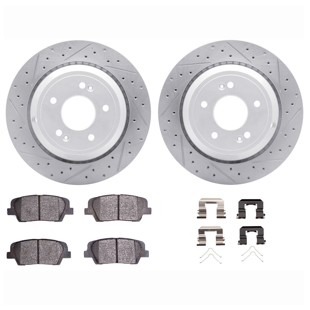 Dynamic Friction 2512-03049 - Brake Kit - Coated Drilled and Slotted Brake Rotors and 5000 Advanced Brake Pads with Hardware