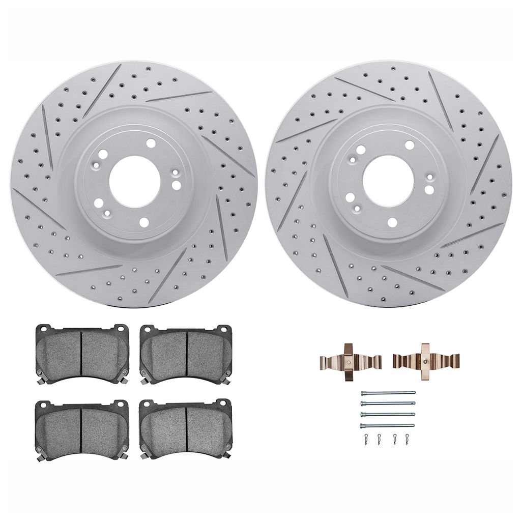 Dynamic Friction 2512-03050 - Brake Kit - Coated Drilled and Slotted Brake Rotors and 5000 Advanced Brake Pads with Hardware