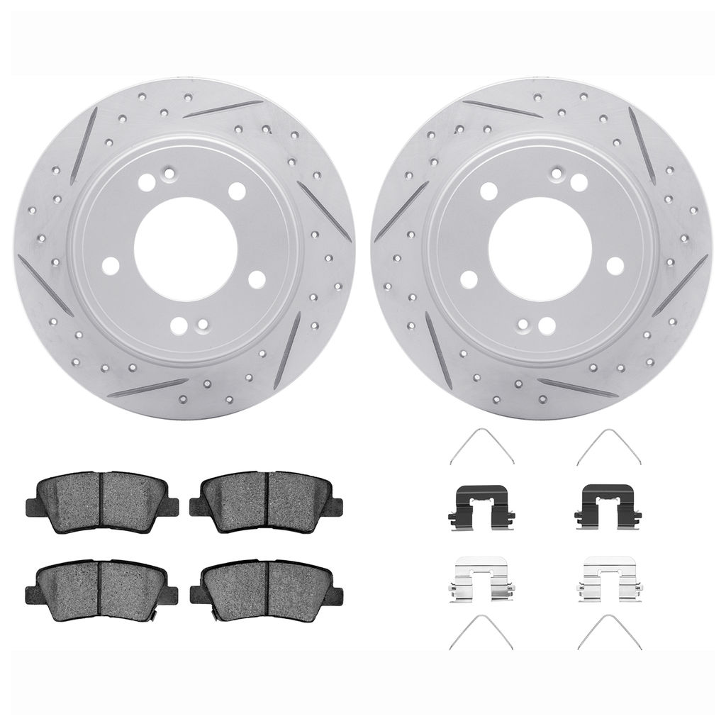 Dynamic Friction 2512-03053 - Brake Kit - Coated Drilled and Slotted Brake Rotors and 5000 Advanced Brake Pads with Hardware