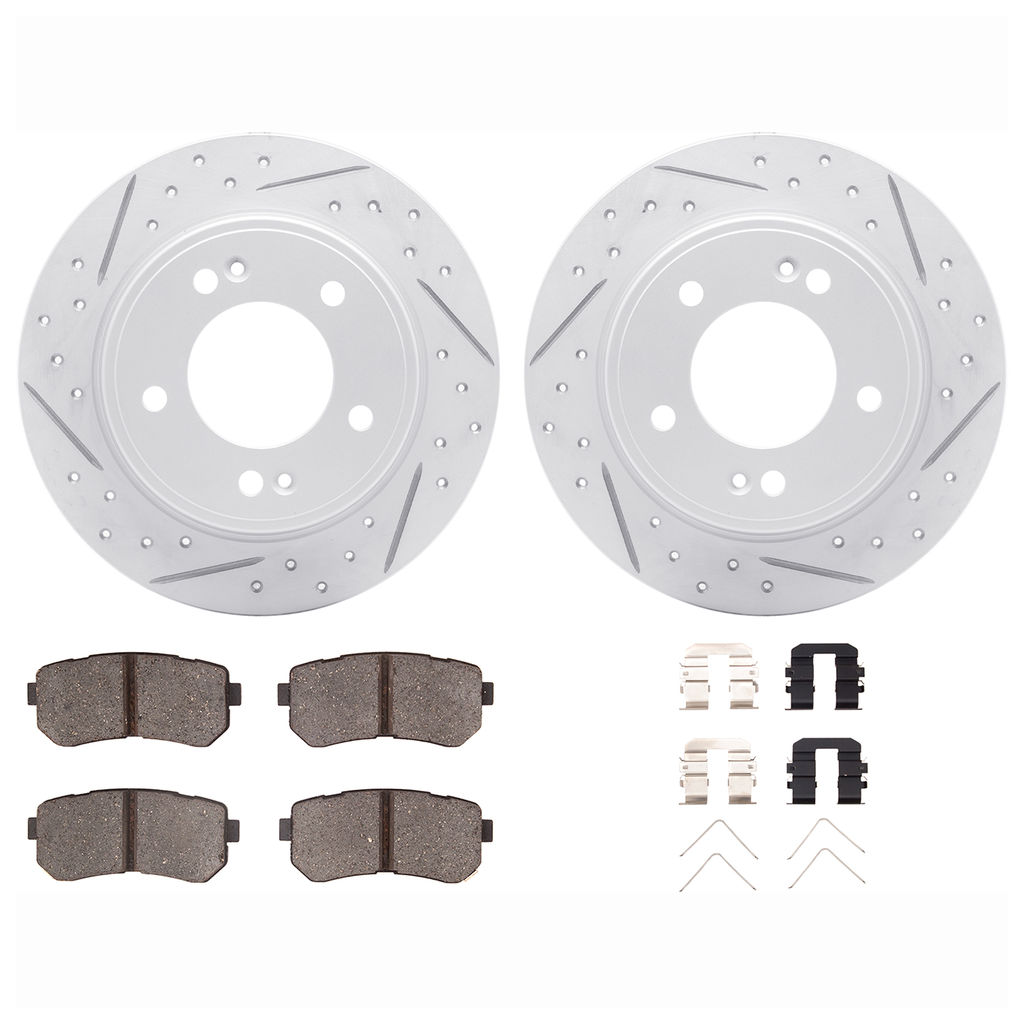 Dynamic Friction 2512-03054 - Brake Kit - Coated Drilled and Slotted Brake Rotors and 5000 Advanced Brake Pads with Hardware
