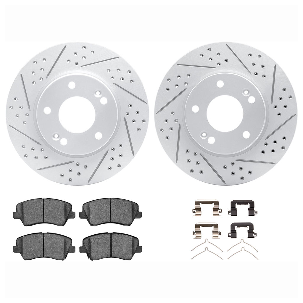 Dynamic Friction 2512-03058 - Brake Kit - Coated Drilled and Slotted Brake Rotors and 5000 Advanced Brake Pads with Hardware
