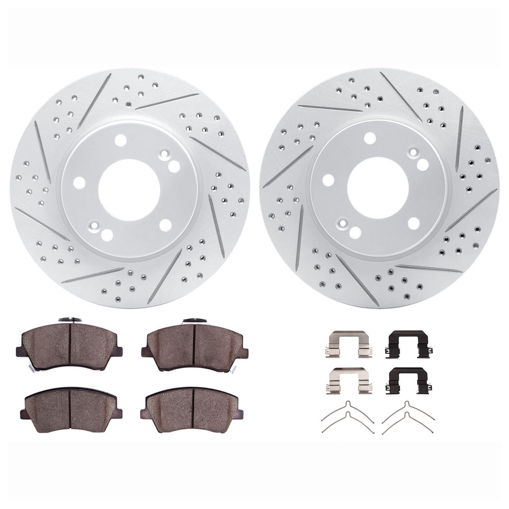Dynamic Friction 2512-03059 - Brake Kit - Coated Drilled and Slotted Brake Rotors and 5000 Advanced Brake Pads with Hardware