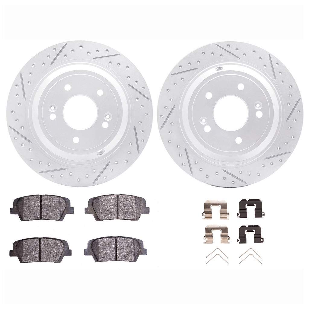 Dynamic Friction 2512-03063 - Brake Kit - Coated Drilled and Slotted Brake Rotors and 5000 Advanced Brake Pads with Hardware