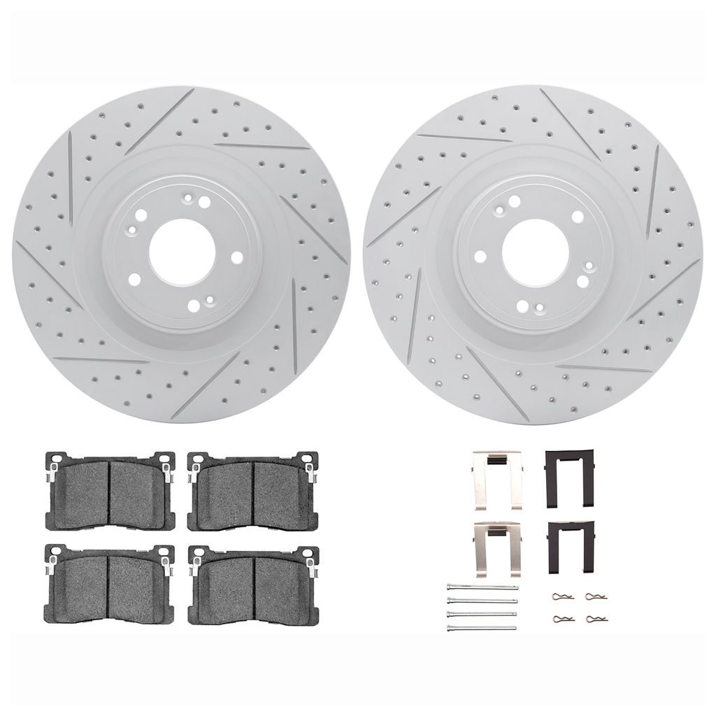 Dynamic Friction 2512-03066 - Brake Kit - Coated Drilled and Slotted Brake Rotors and 5000 Advanced Brake Pads with Hardware