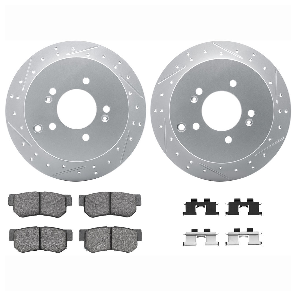 Dynamic Friction 2512-03072 - Brake Kit - Coated Drilled and Slotted Brake Rotors and 5000 Advanced Brake Pads with Hardware