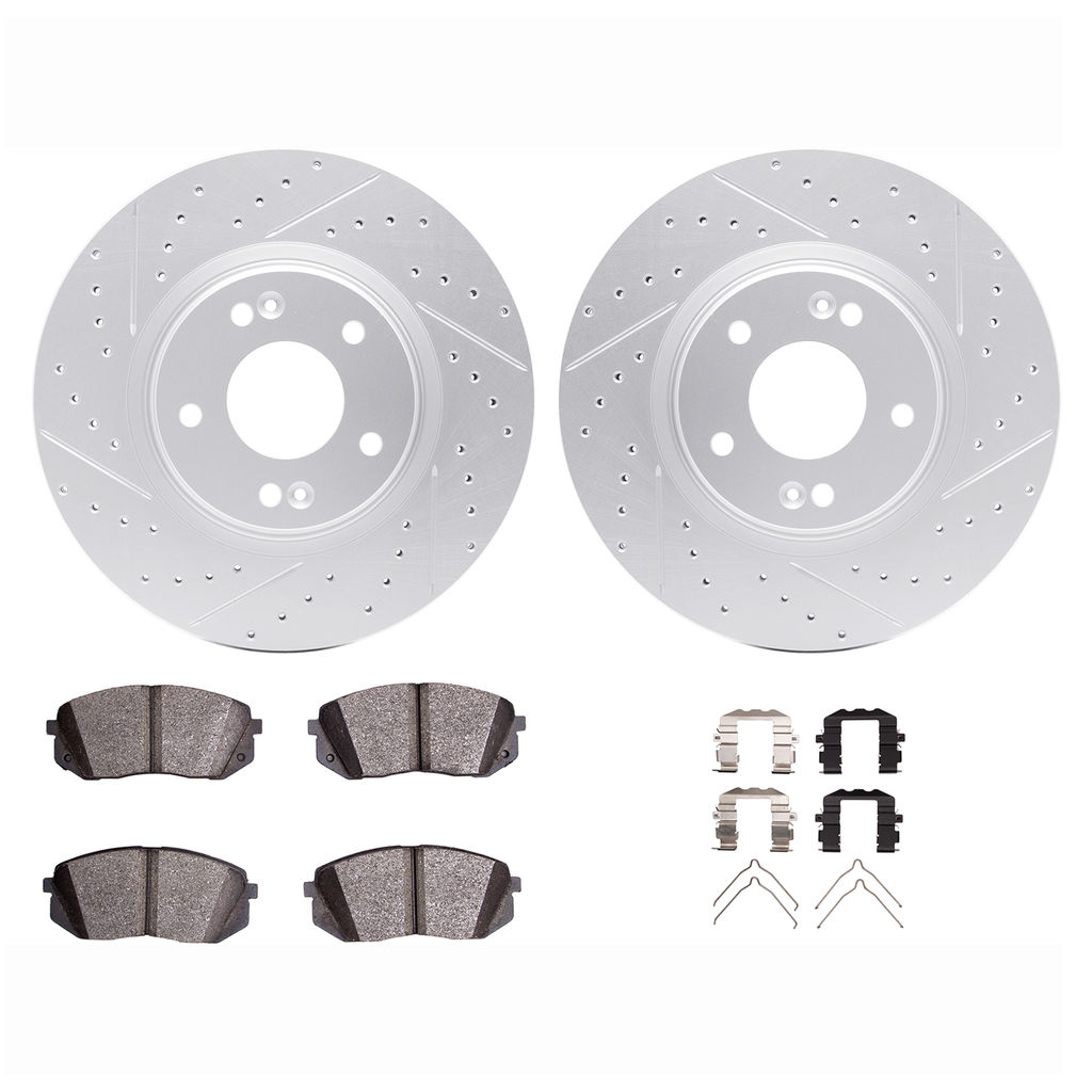 Dynamic Friction 2512-03081 - Brake Kit - Coated Drilled and Slotted Brake Rotors and 5000 Advanced Brake Pads with Hardware