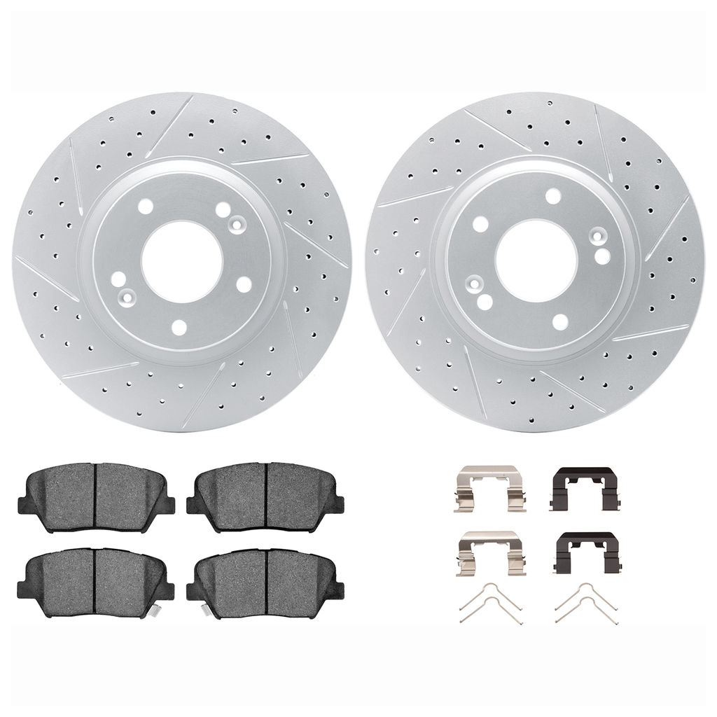 Dynamic Friction 2512-03082 - Brake Kit - Coated Drilled and Slotted Brake Rotors and 5000 Advanced Brake Pads with Hardware