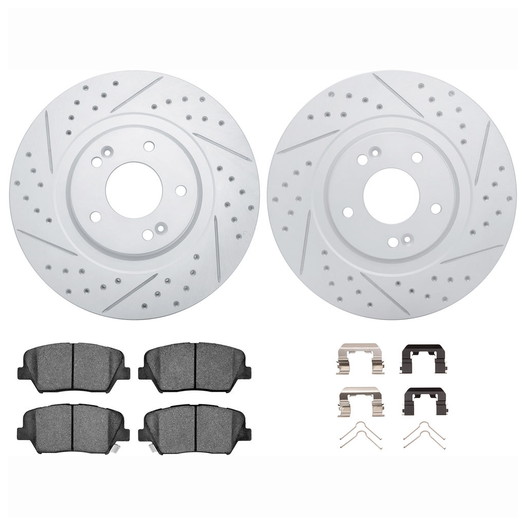 Dynamic Friction 2512-03083 - Brake Kit - Coated Drilled and Slotted Brake Rotors and 5000 Advanced Brake Pads with Hardware