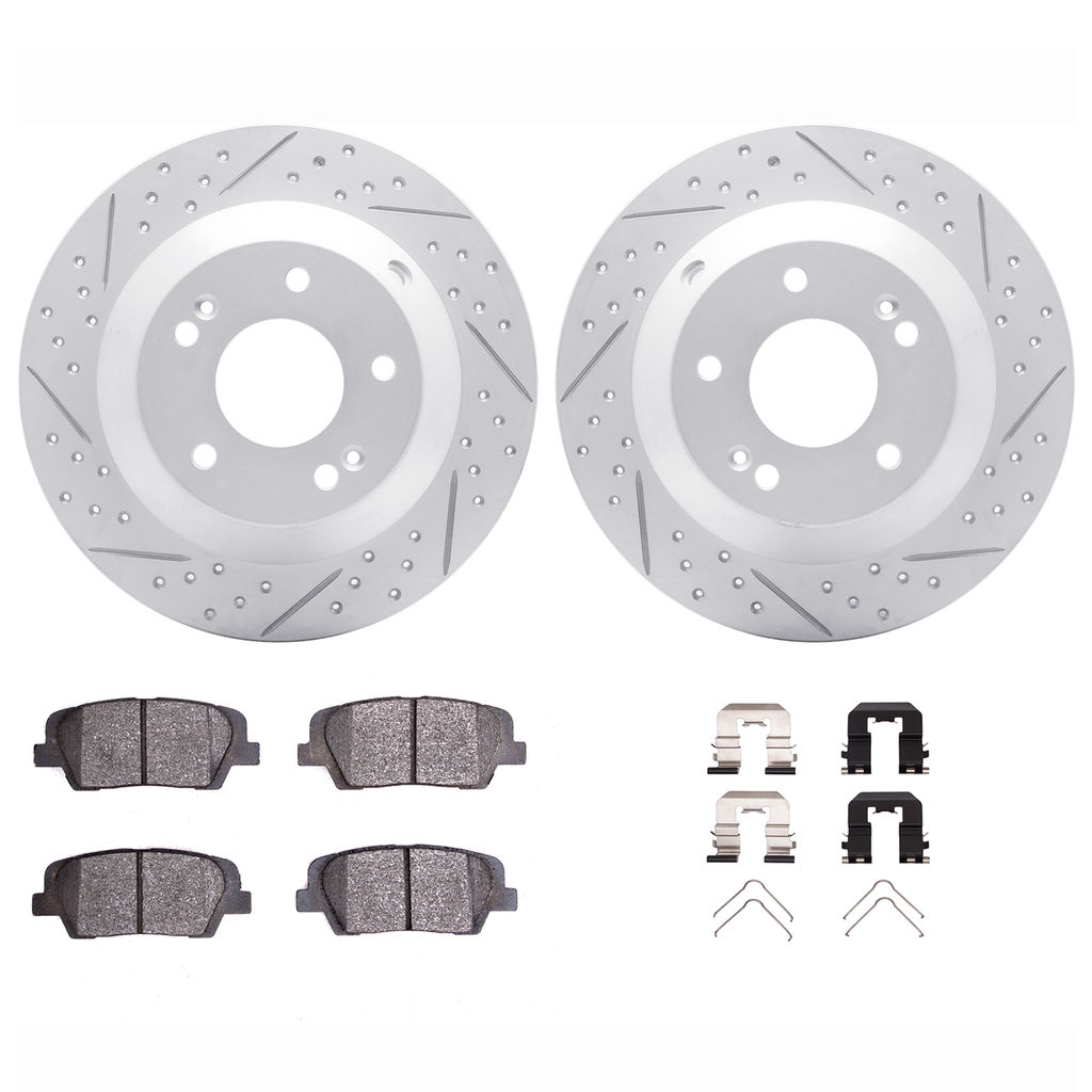 Dynamic Friction 2512-03088 - Brake Kit - Coated Drilled and Slotted Brake Rotors and 5000 Advanced Brake Pads with Hardware