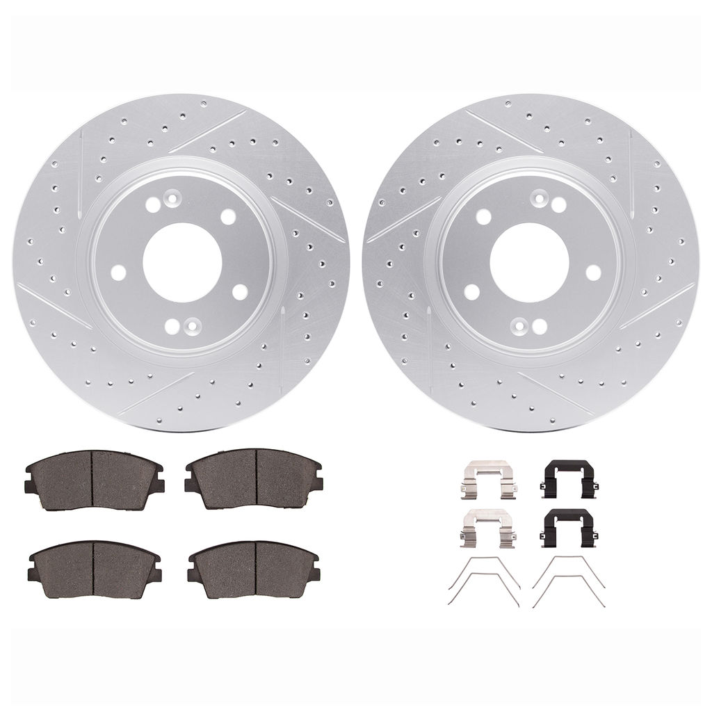 Dynamic Friction 2512-03091 - Brake Kit - Coated Drilled and Slotted Brake Rotors and 5000 Advanced Brake Pads with Hardware