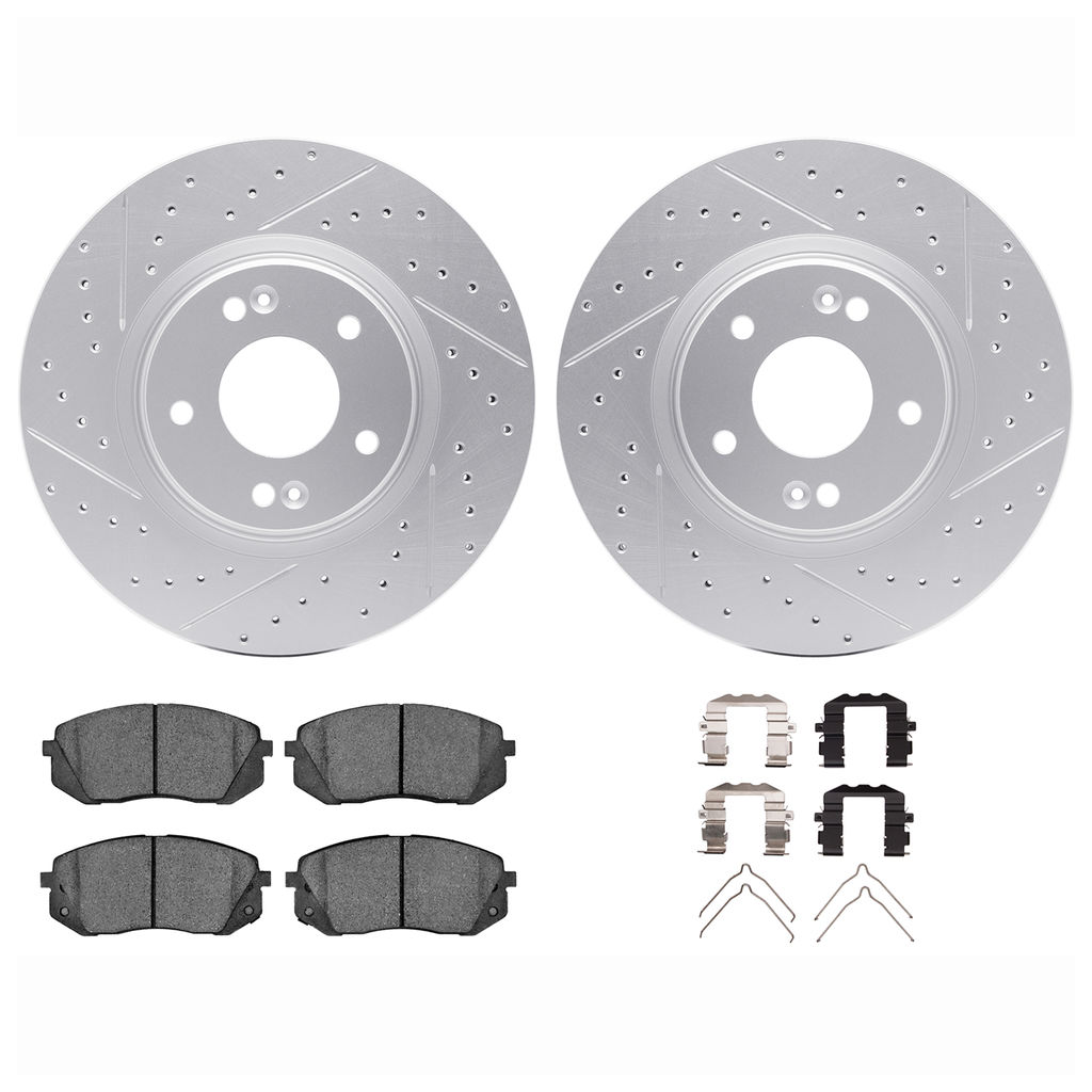 Dynamic Friction 2512-03095 - Brake Kit - Coated Drilled and Slotted Brake Rotors and 5000 Advanced Brake Pads with Hardware