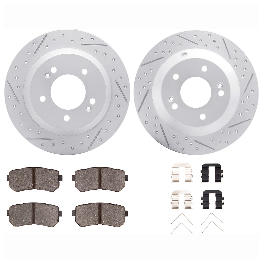 Dynamic Friction 2512-03096 - Brake Kit - Coated Drilled and Slotted Brake Rotors and 5000 Advanced Brake Pads with Hardware