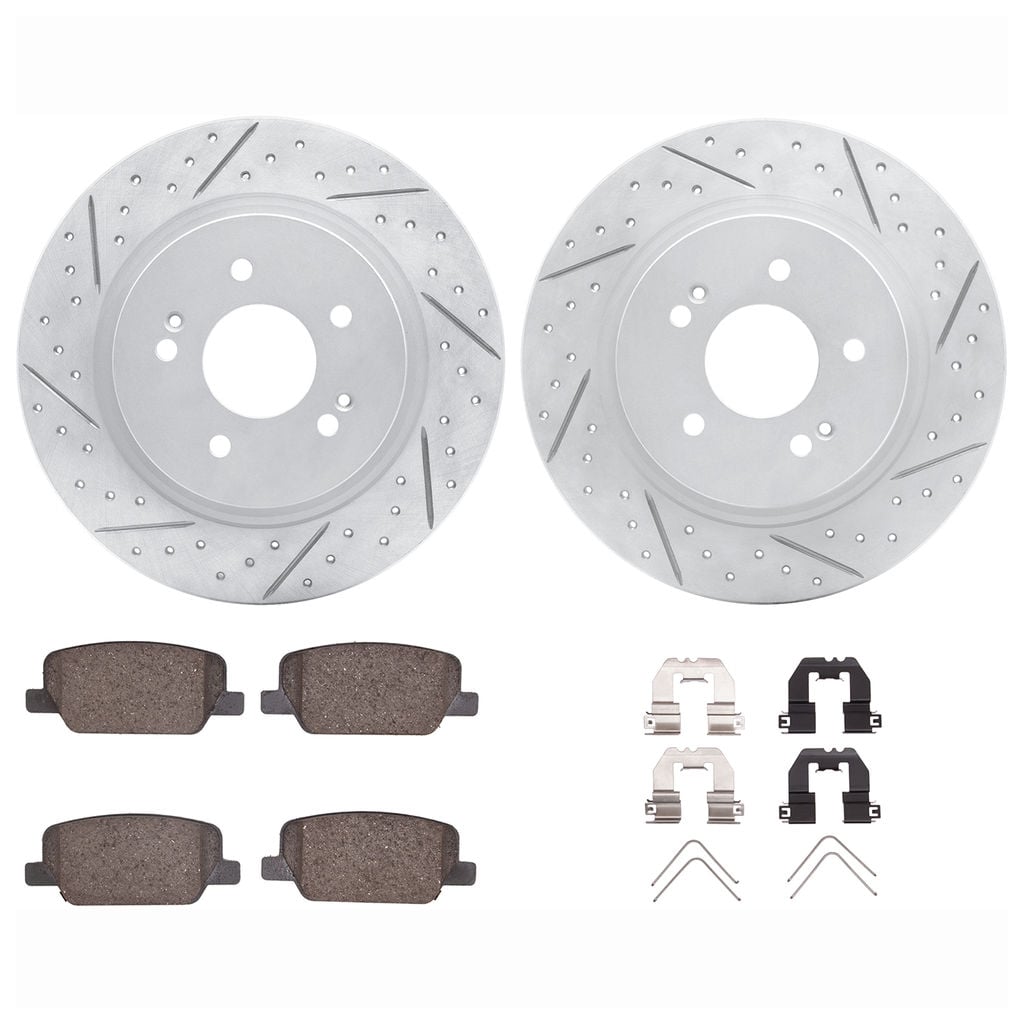 Dynamic Friction 2512-03097 - Brake Kit - Coated Drilled and Slotted Brake Rotors and 5000 Advanced Brake Pads with Hardware