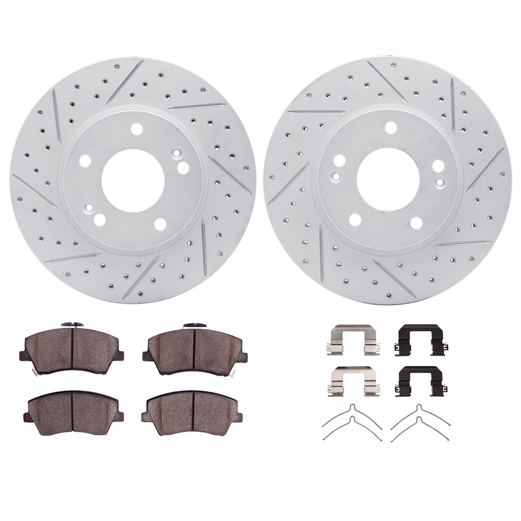 Dynamic Friction 2512-03098 - Brake Kit - Coated Drilled and Slotted Brake Rotors and 5000 Advanced Brake Pads with Hardware