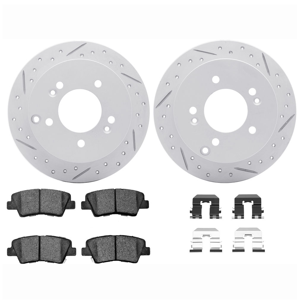 Dynamic Friction 2512-03007 - Brake Kit - Coated Drilled and Slotted Brake Rotors and 5000 Advanced Brake Pads with Hardware