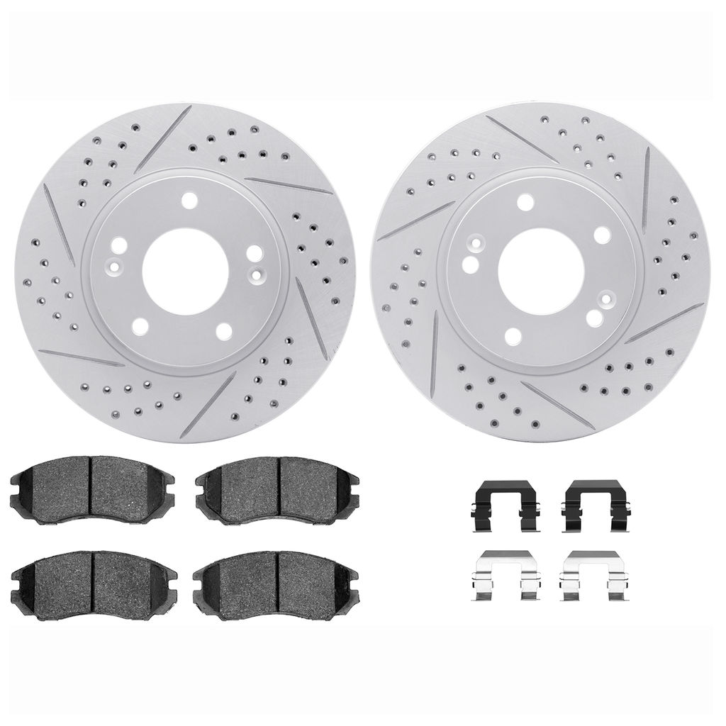 Dynamic Friction 2512-03008 - Brake Kit - Coated Drilled and Slotted Brake Rotors and 5000 Advanced Brake Pads with Hardware