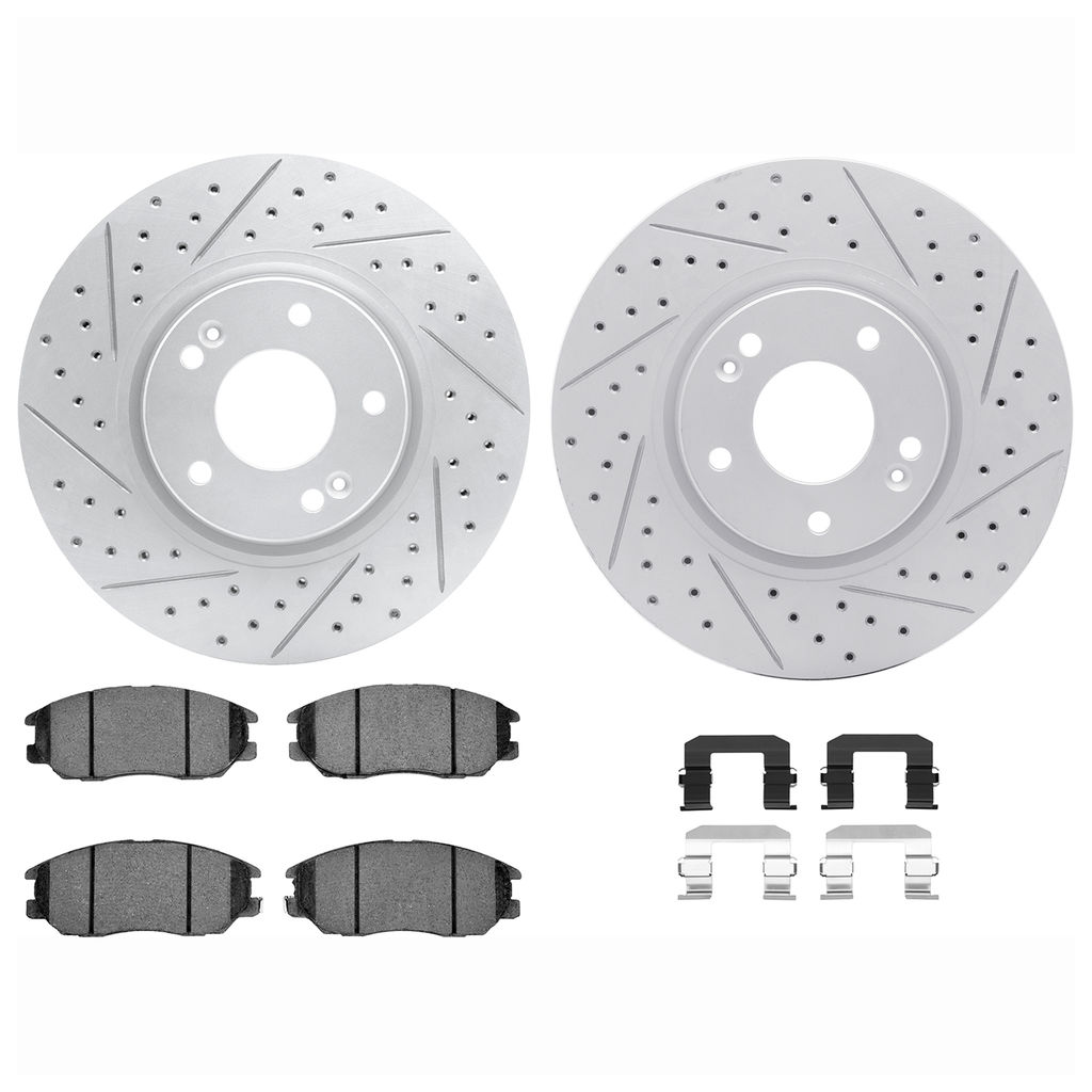 Dynamic Friction 2512-03014 - Brake Kit - Coated Drilled and Slotted Brake Rotors and 5000 Advanced Brake Pads with Hardware