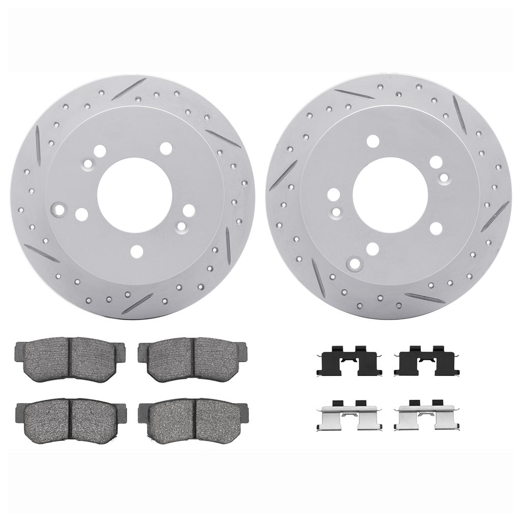Dynamic Friction 2512-03016 - Brake Kit - Coated Drilled and Slotted Brake Rotors and 5000 Advanced Brake Pads with Hardware